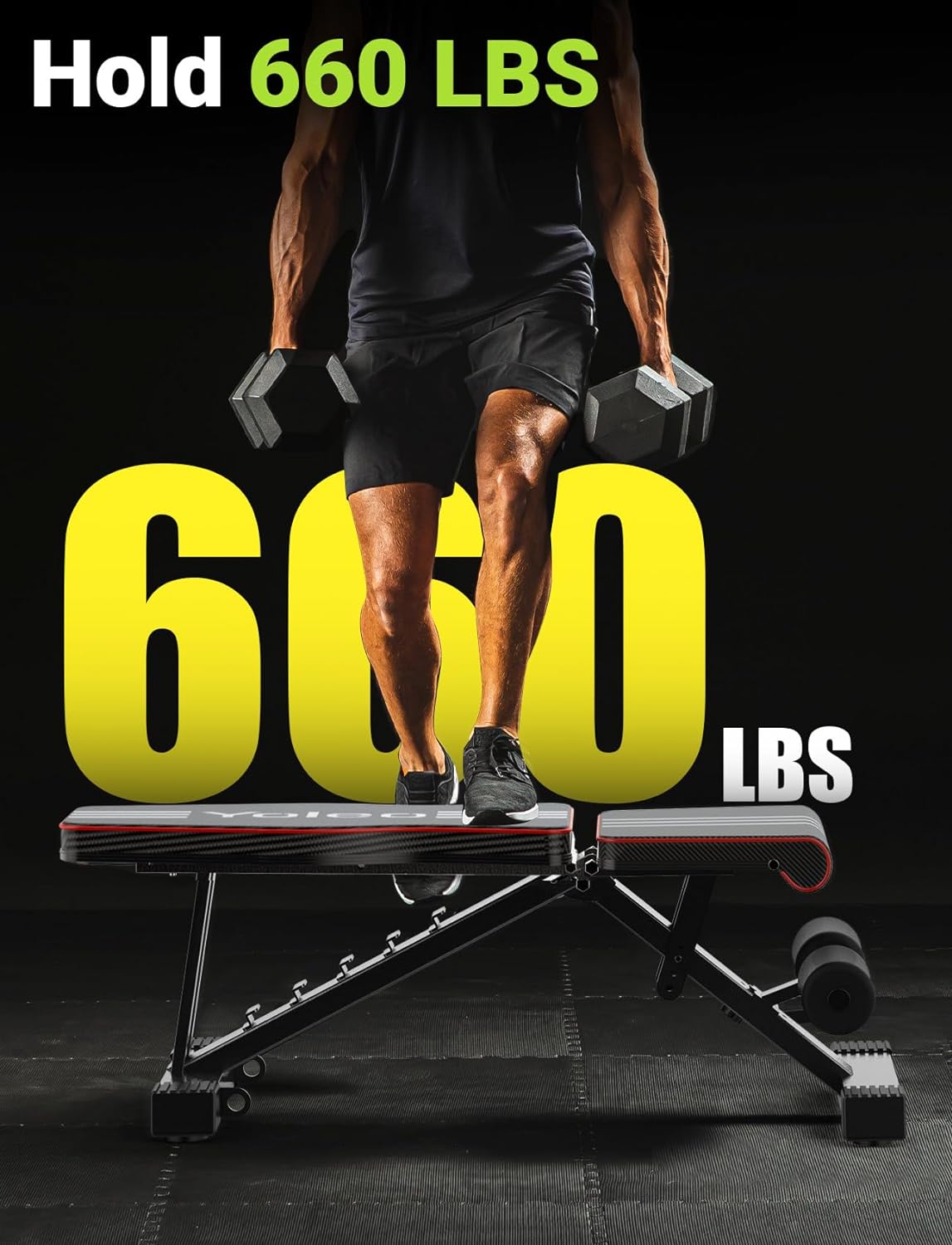 Yoleo Adjustable Weight Bench for Full Body Workout; Foldable Bench Press Bench of Home Gym Strength Training; Incline Decline Flat Utility Workout Bench with Quick Folding& Fast Adjustment (Black) - Image 2