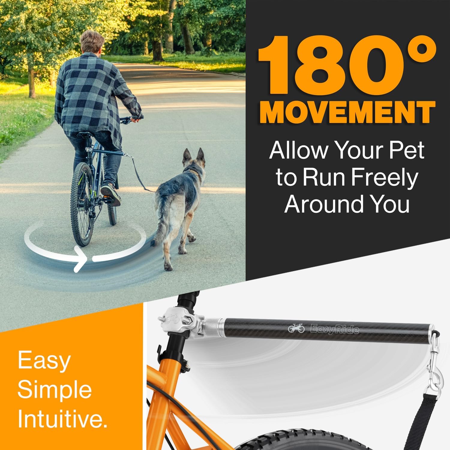 V2.0-180° Rotating Dog Bike Leash - with Shock Absorbers and Quick Attach Mechanism | Carbon Fiber | Detachable, Adjustable for The Smoothest Ride- Patent Pending (Black) - Image 2