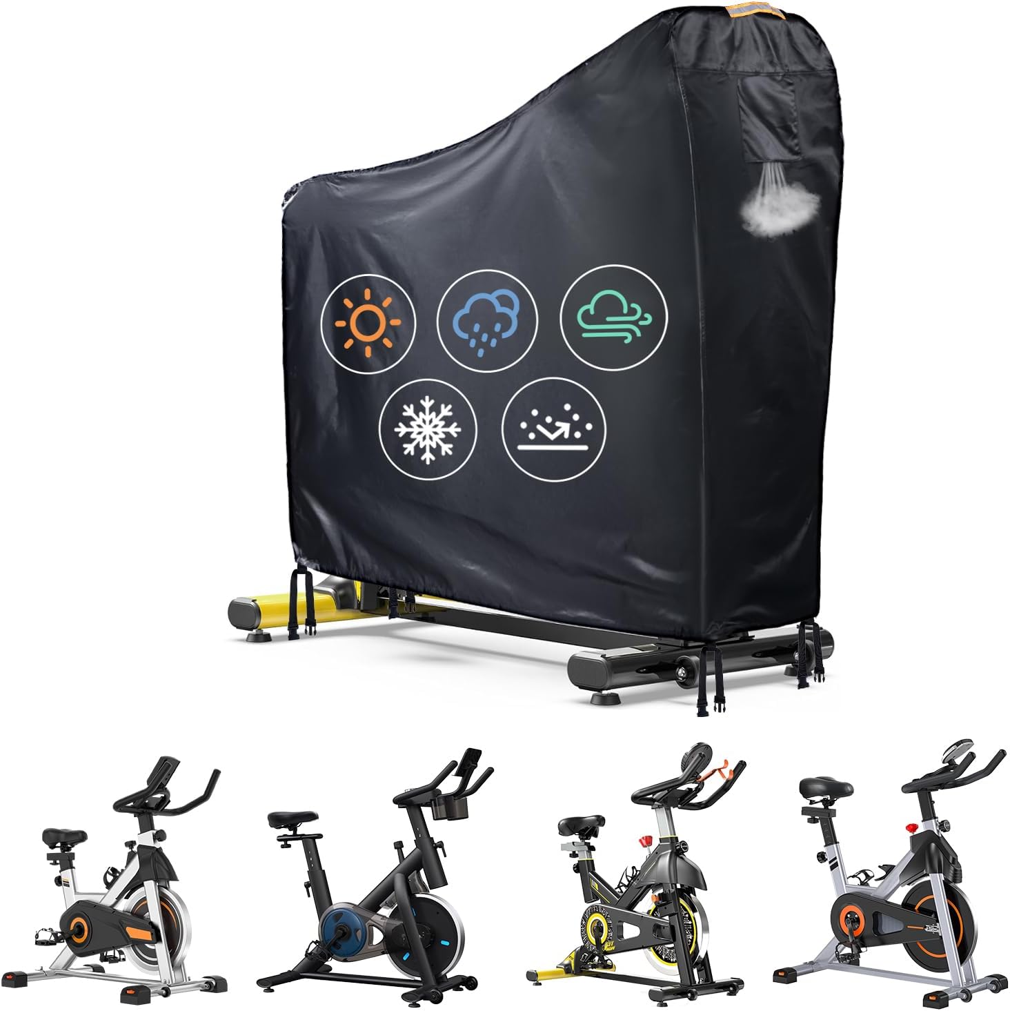 Stationary Bike Cover Waterproof Outdoor,Upright Exercise Bike Cover with Air Vent,Waterproof Strip,4 Windproof Buckles,All Weather Large Cover for Peloton Bike,Suitable for Peloton Bike+ and Schwinn