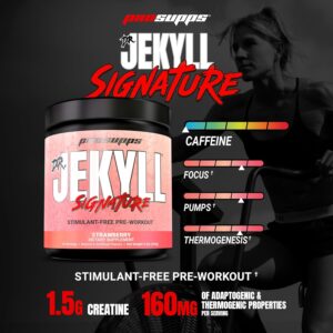 PROSUPPS Dr. Jekyll Signature Pre Workout Powder with Creatine – Stim-Free Preworkout Supports Muscle Volume & Endurance – Caffeine-Free Gym & Fitness Supplements (Strawberry, 30 Servings)
