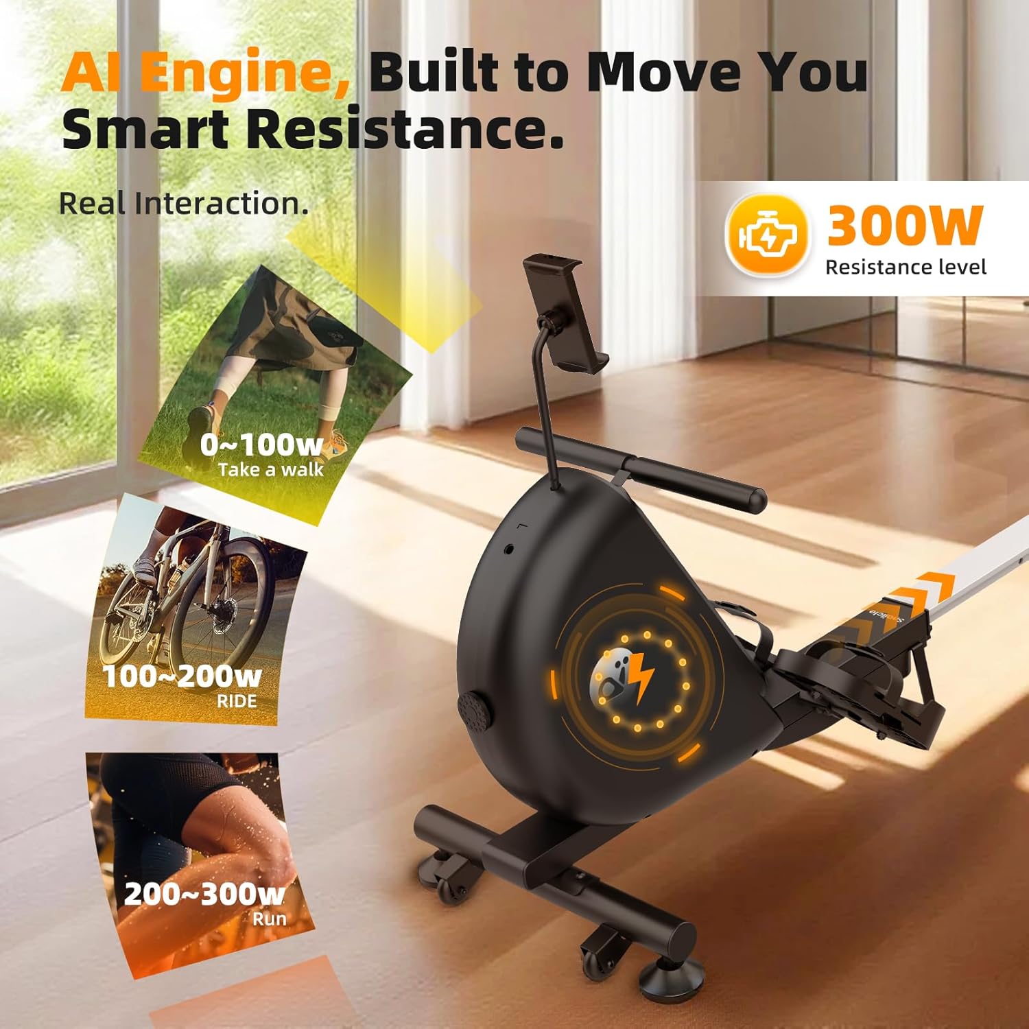 Rowing Machine for Home, Foldable Magnetic Rower with One-Touch Auto Fold, 16 Levels Resistance, Quiet Flywheel, Bluetooth Heart Rate, 300LB Capacity, Self-Powered, Easy Move & Space Saving - Image 4