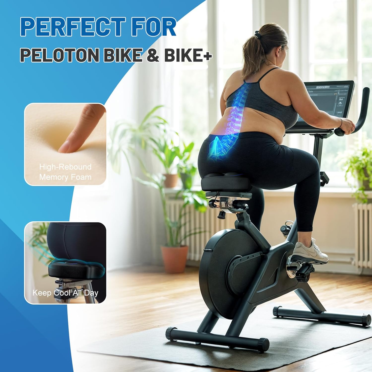 Wide Bike Seat Cushion – Oversized Gel Padded Bicycle Saddle Cushion for Ultimate Comfort and Soft Exercise Bike Seat Cover for Peloton, Stationary, Mountain Bikes - Image 2