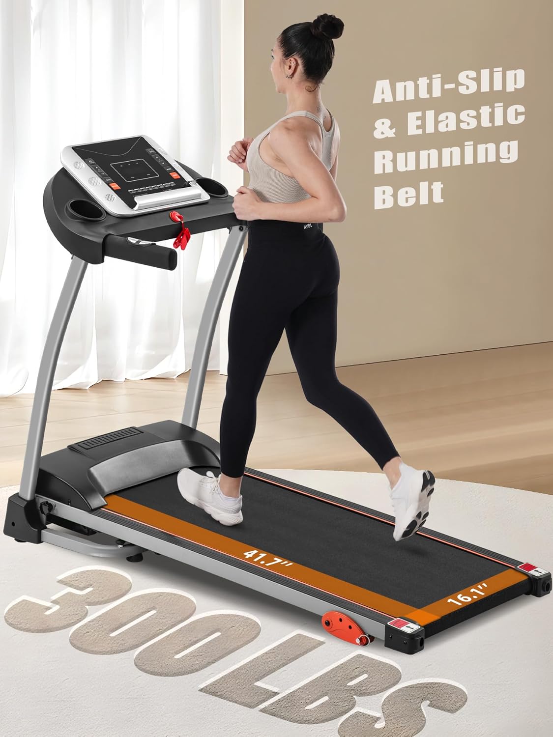 Merax Treadmills for Home,Foldable Treadmill with Incline, 300LBS Capacity Motorized Treadmills for Running Walking Exercise,3.0HP Quiet Treadmill Machine for Home with Heart Rate Sensors & Speaker - Image 8