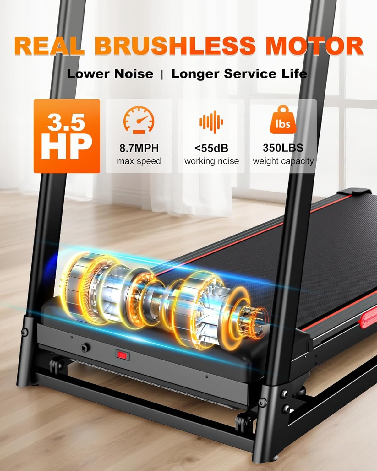 Treadmill for Home with Auto 15% Incline, 4.0HP Brushless Treadmills with Handrail, Folding Treadmill with 400 lbs Capacity, Double Cushioned Running Machine for Small Space with Smart APP - Image 4