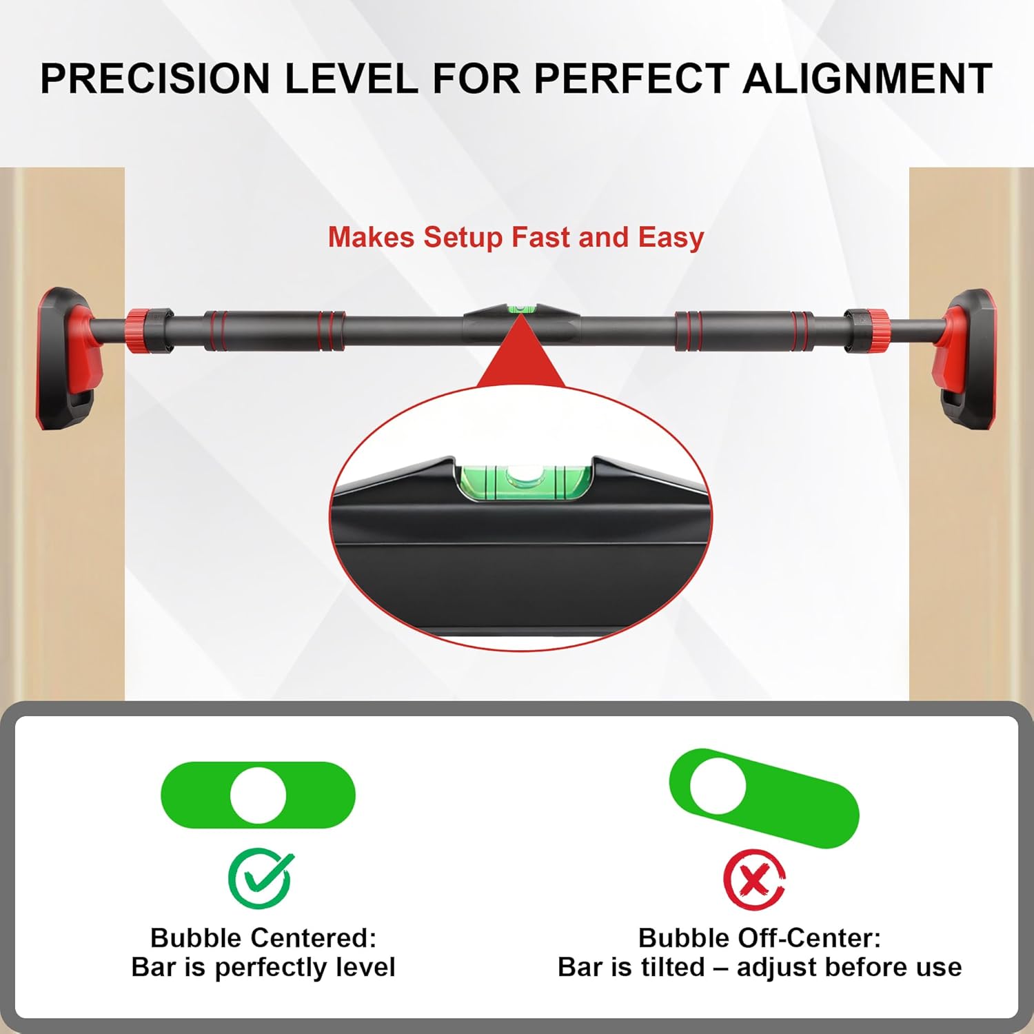 TOPOKO Pull Up Bar for Doorway, Strength Training Chin Up Bar without Screws – Adjustable Width with Locking Mechanism, Non-Slip Heavy Duty Pull-up Bar for Home Gym, Max Load 440lbs - Image 5