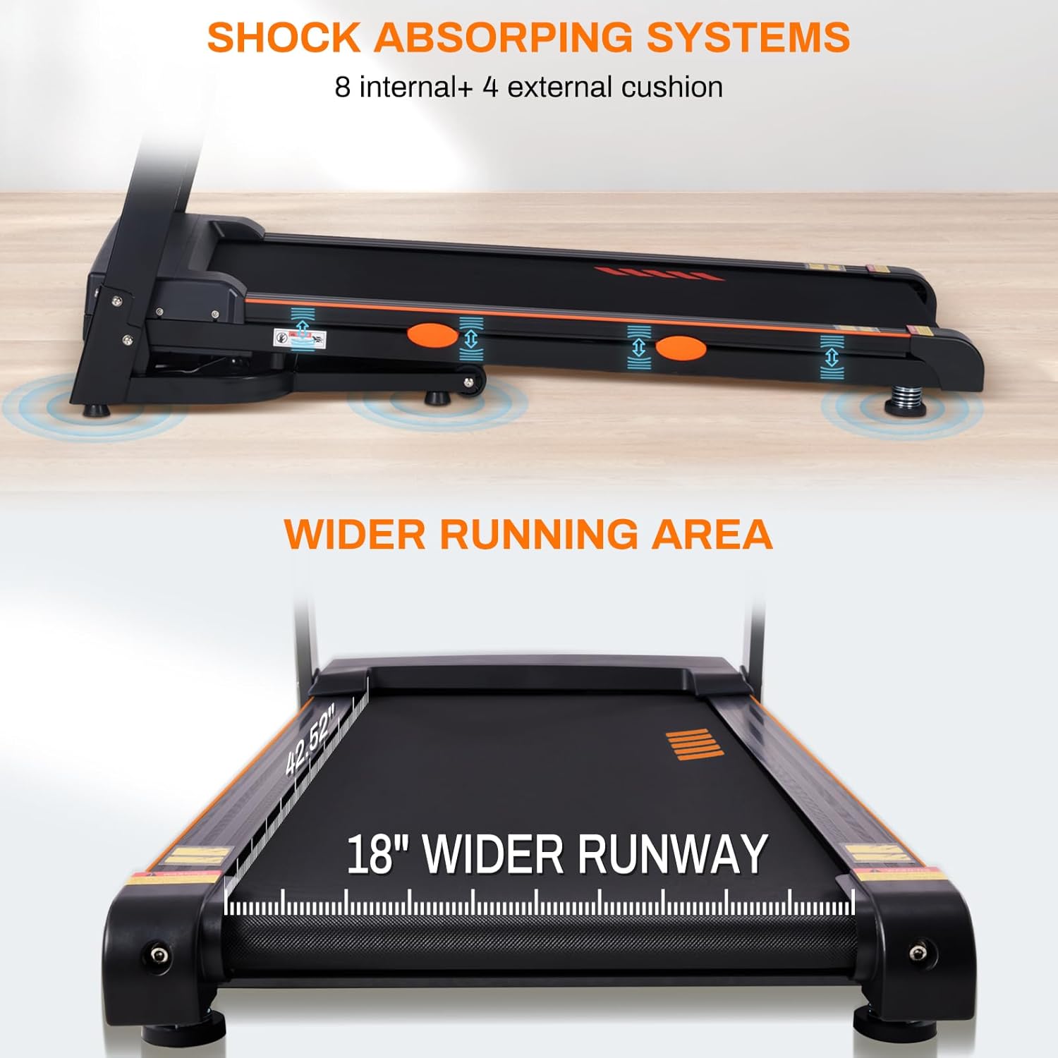 Treadmill with 15% Auto Incline, 3.0 HP Treadmills for Home with 18" Wide Running Belt, 0.5-10 MPH Speed, 300 LB Capacity, Shock Absorption, App Bluetooth - Image 4