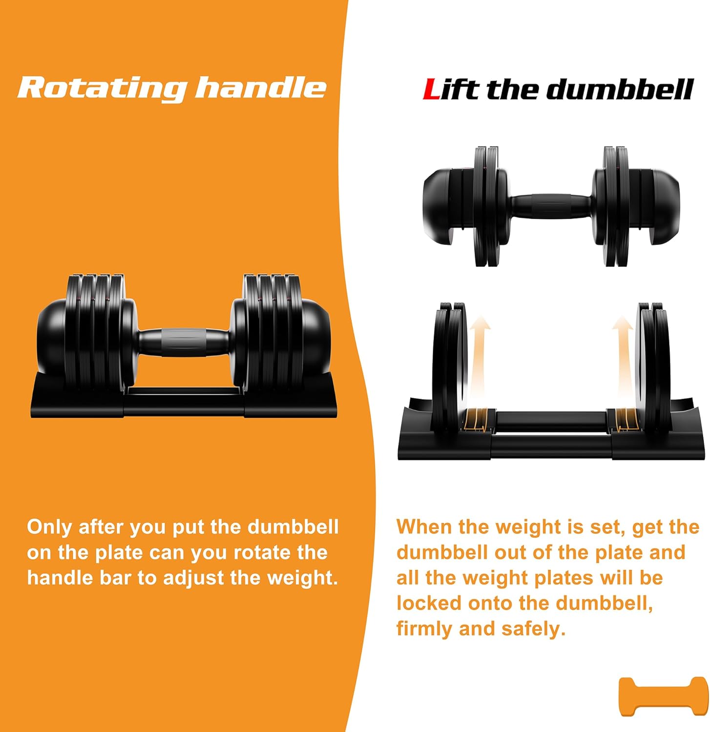 Adjustable Dumbbell,22LBS 44LBS 52LBS Dumbbell Set with Tray for Fitness, Fast Adjust Weight by Turning Anti-Slip Handle, Safety with 8 Lock Slots, Suitable for Men and Women - Image 5