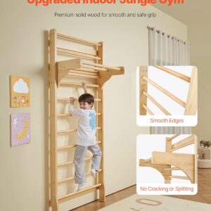 VEVOR Swedish Ladder Wall Gym, 10-Level Solid Wood Indoor Jungle Gym, 220lbs Loading Indoor Playground Climbing Ladder for Kid Adults, Gymnastic Stall Bars with Pull-Up Bar – Ideal Gift for Boys Girls