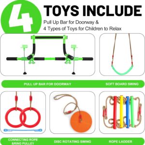 Doorway Swing for Kids & Door Pull Up Bar for Adults – Indoor Kid Swing with 4pcs Accessories – Multi-Function Doorway Gym for Family Fitness & Play (Green)