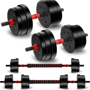 Adjustable Weights Dumbbells Set, 40lbs Free Weights with Connector, Convertible Dumbbell Barbell Push-up Stand Set, 3 in 1 Home Gym Fitness Weight Set for Men and Women