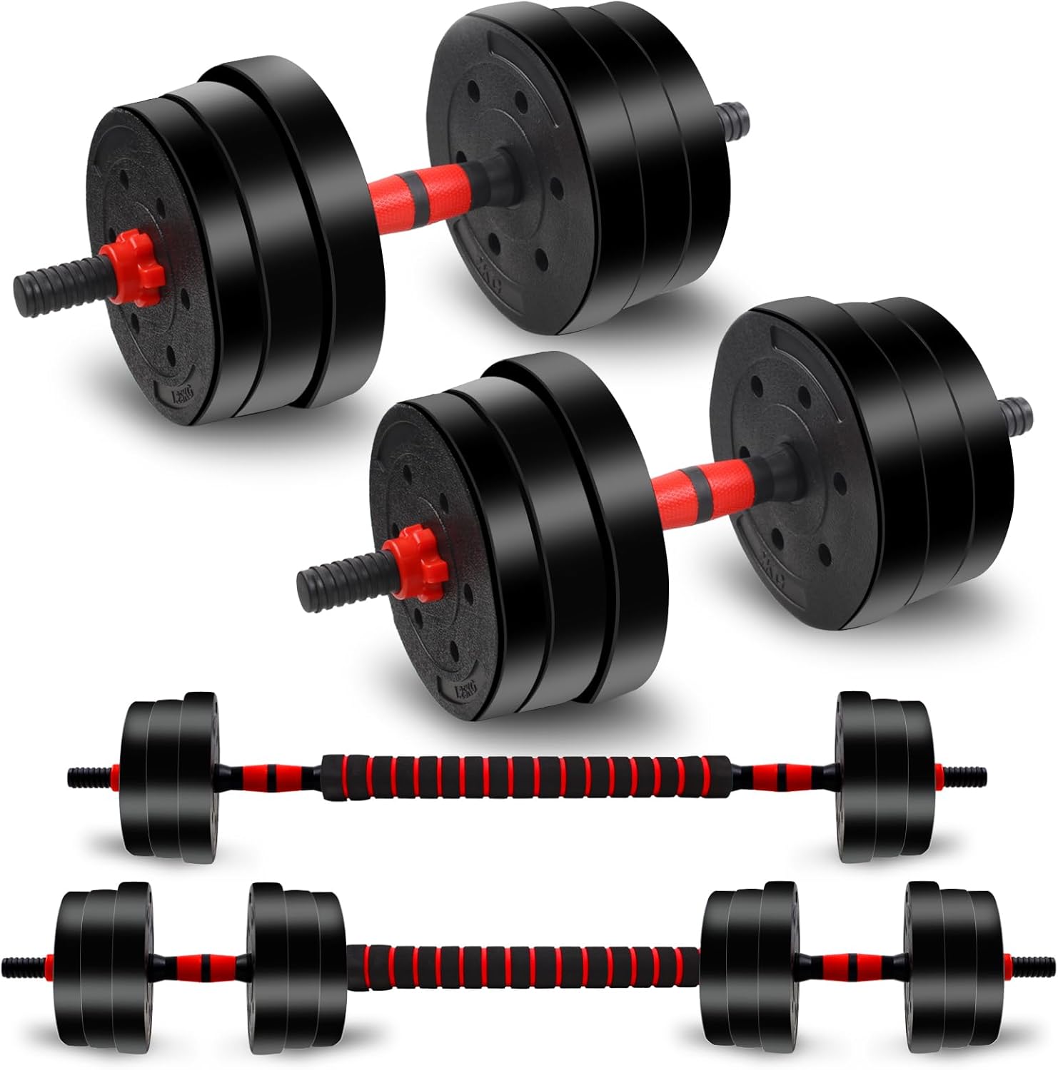 Adjustable Weights Dumbbells Set, 40lbs Free Weights with Connector, Convertible Dumbbell Barbell Push-up Stand Set, 3 in 1 Home Gym Fitness Weight Set for Men and Women