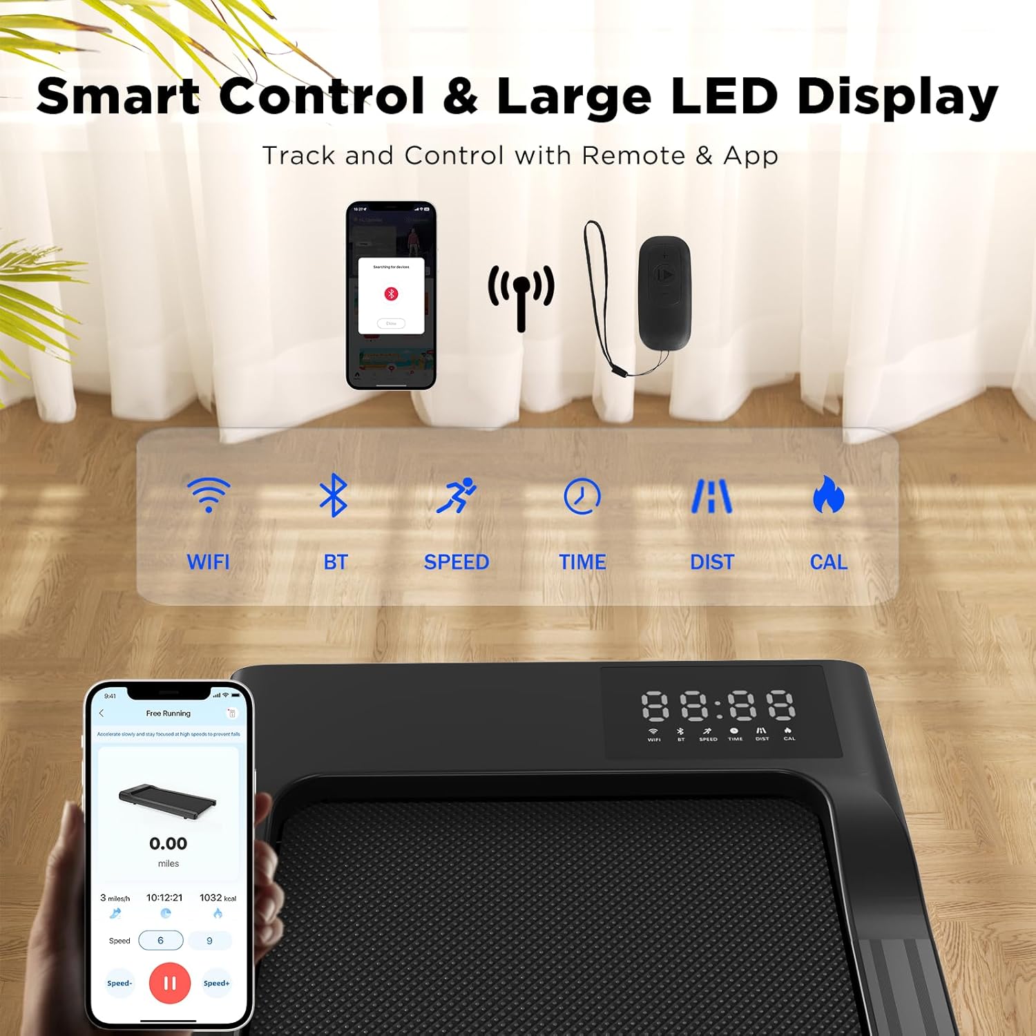 SupeRun Walking Pad, Under Desk Treadmill, 3 in 1 Portable Treadmill with Remote Control LED Display, 2.5 HP Quiet Walking Jogging Machine for Office Home Use, 300 Lbs Capacity - Image 5