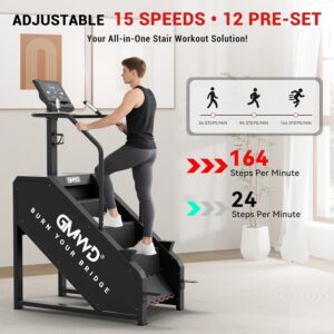 GMWD Stair Stepper Machine, Commercial Grade Stair Climber with LED Display, Stair Machine for Cardio, 15 Resistance Levels, 24-164 Steps/Min, Exercise Machine for Home