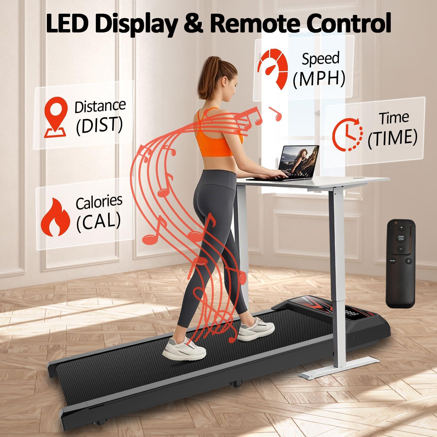 Walking Pad Treadmill, Under Desk Walking Mat with Incline for Home and Office, 2.5HP Low Noise Treadmill with Remote Control, Compact Design Walking Jogging Running Machine - Image 8