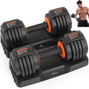 Adjustable Dumbbells Set of 2: Sportneer 5 in 1 Free Weights Dumbbells Set, Each 25 lbs Fast Adjust Weights with Anti-Slip Texture Handle for Men Women Home Gym Strength Training Equipment Pair