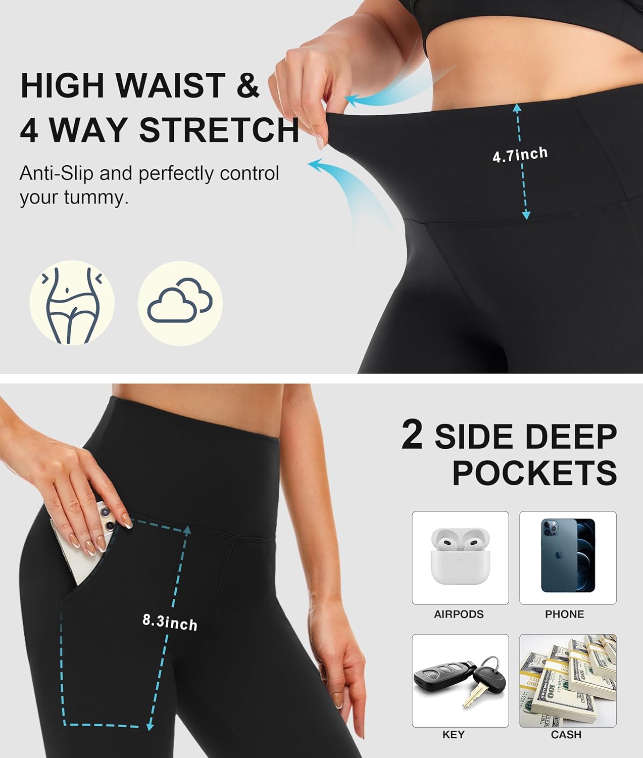 NEW YOUNG 3 Pack Leggings with Pockets for Women,High Waisted Tummy Control Workout Yoga Pants - Image 4
