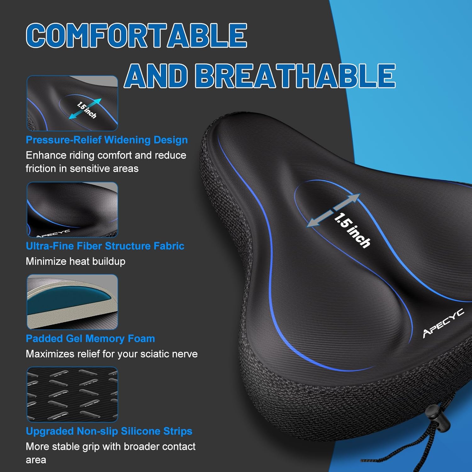Wide Bike Seat Cushion – Oversized Gel Padded Bicycle Saddle Cushion for Ultimate Comfort and Soft Exercise Bike Seat Cover for Peloton, Stationary, Mountain Bikes - Image 3