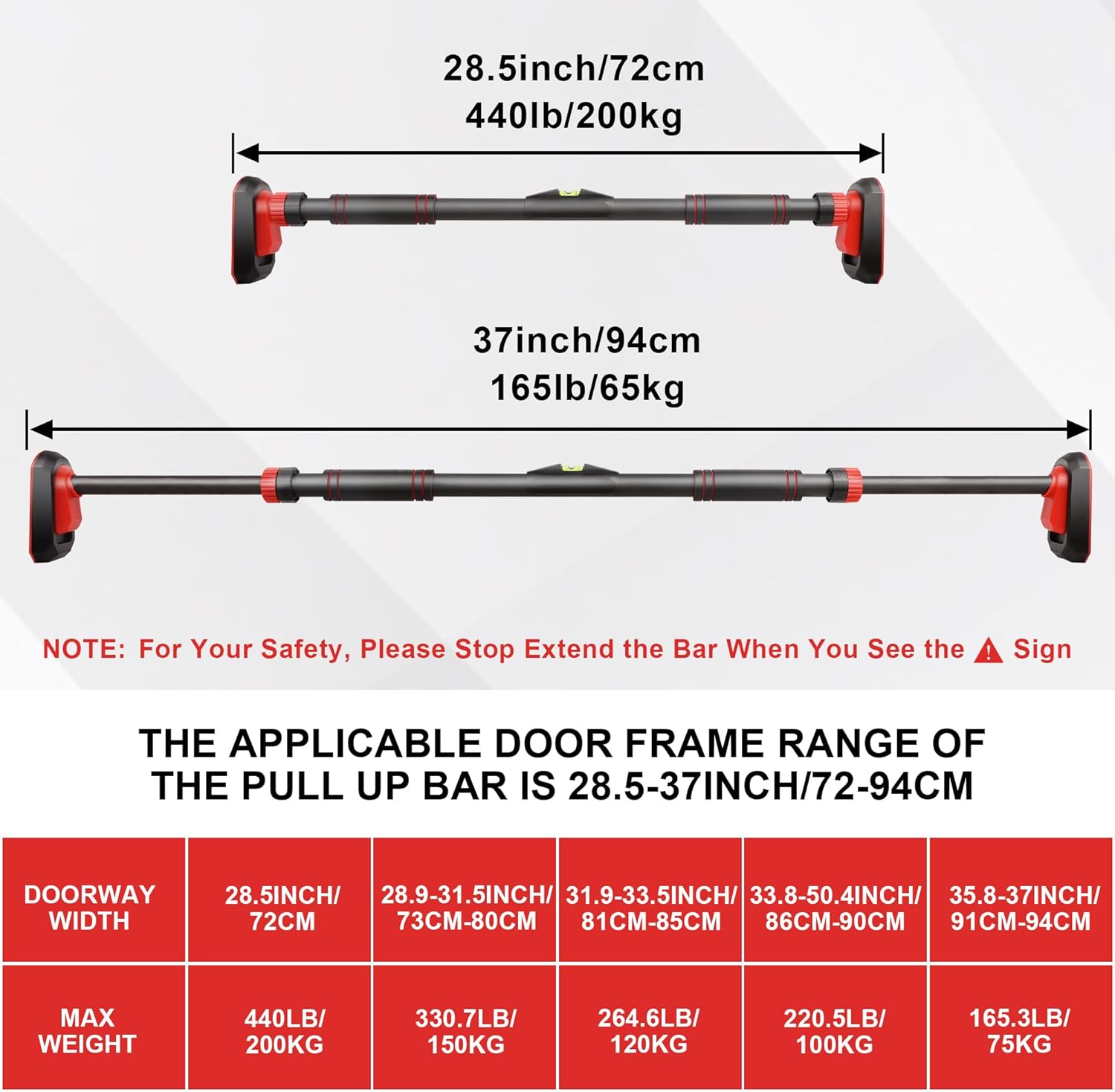 TOPOKO Pull Up Bar for Doorway, Strength Training Chin Up Bar without Screws – Adjustable Width with Locking Mechanism, Non-Slip Heavy Duty Pull-up Bar for Home Gym, Max Load 440lbs - Image 4