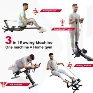 Tousains 3 in 1 Foldable Rowing Machine, AB Machine with 3 Level Angle & Led Monitor, Multi-Functional Rower Fitness Equipment Home Gym Full Body Fitness Machine
