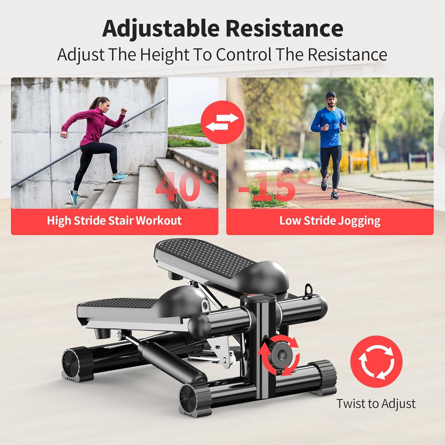 Total Body 2-in-1 Stepper Machine, Total Body Workout, Adjustable Hydraulic, Resistance Bands - Image 3