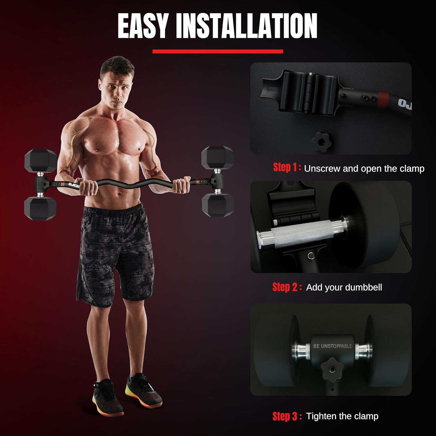 Dumbbell Converter to Barbell Set - Adjustable weights & Up to 200 lb Capacity Weight Barbell - Steel Clamp - Barbell Dumbbells Converter for Home Gym - Weight Lifting for full Body Workouts - Image 2