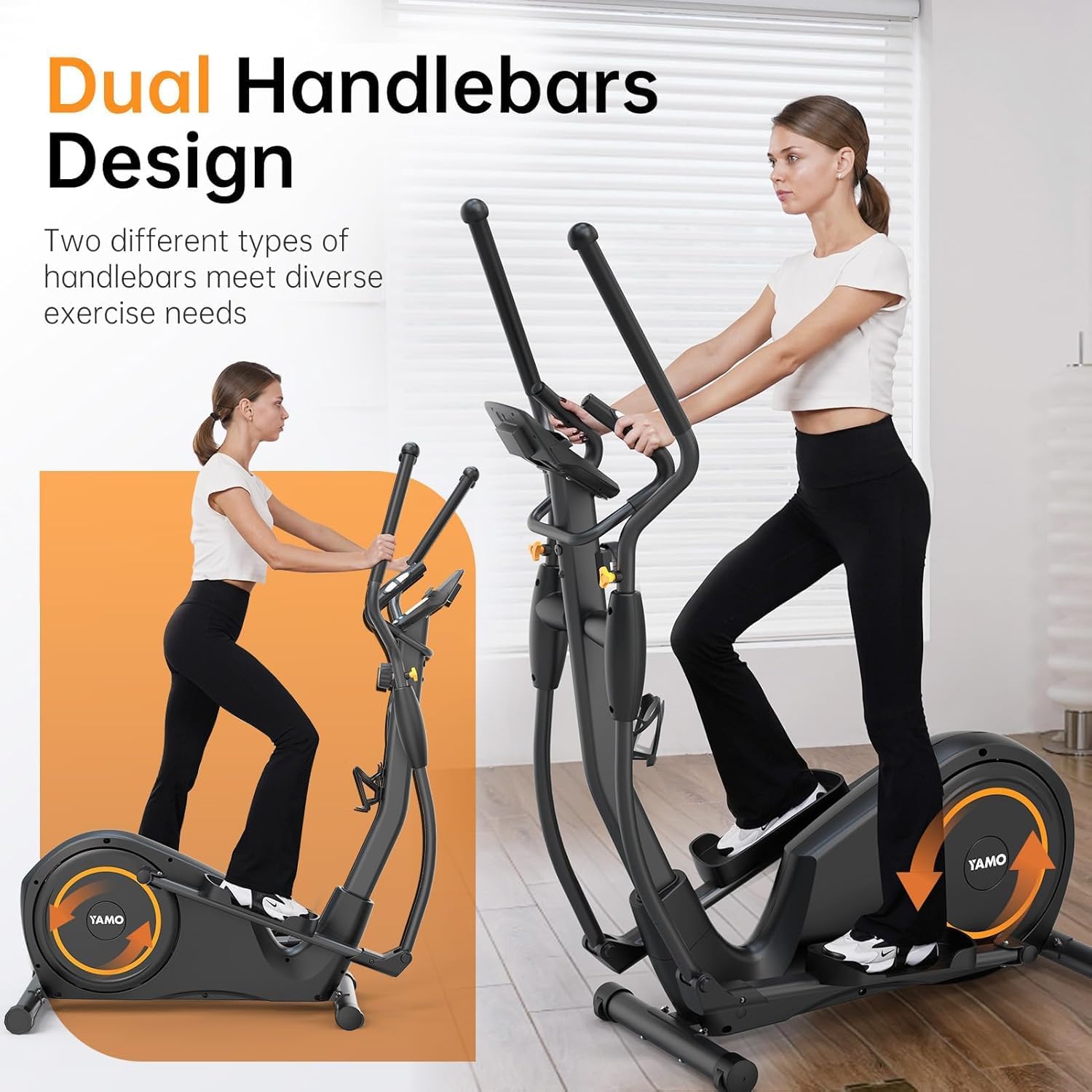 YAMO Folding Elliptical Exercise Machine, Elliptical Machine for Home with Hyper-Quiet Magnetic Driving System, Elliptical Trainer with 16.2in-20in Stride 8 Resistance Levels 450LBS Loading Capacity - Image 7