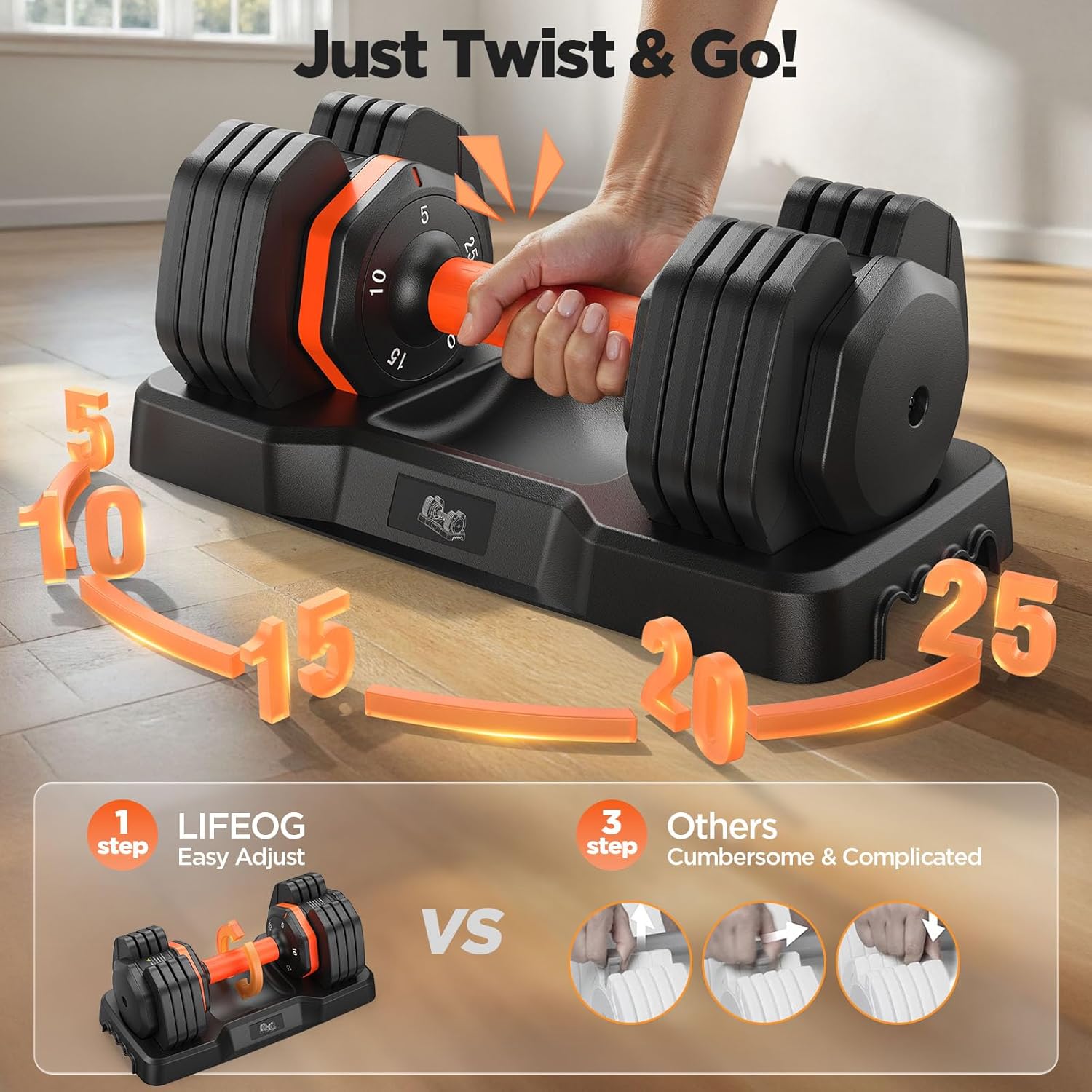 2025 Updated Adjustable Dumbbell Set of 2, 110lbs/50lbs Weights Dumbbell Set with Storage Box, 25lbs/55lbs Adjustable Weights with Anti-slip Silicone Grip, Weight Set For Home Gym Suit both Men and Women - Image 3