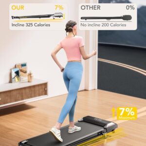 Walking Pad Treadmill with 12% Incline, 6 in 1 Folding Treadmill with Adjustable Handle Bar for Home/Office, Under Desk Treadmills Portable Walking Pad with App, Remote Control & LED Display