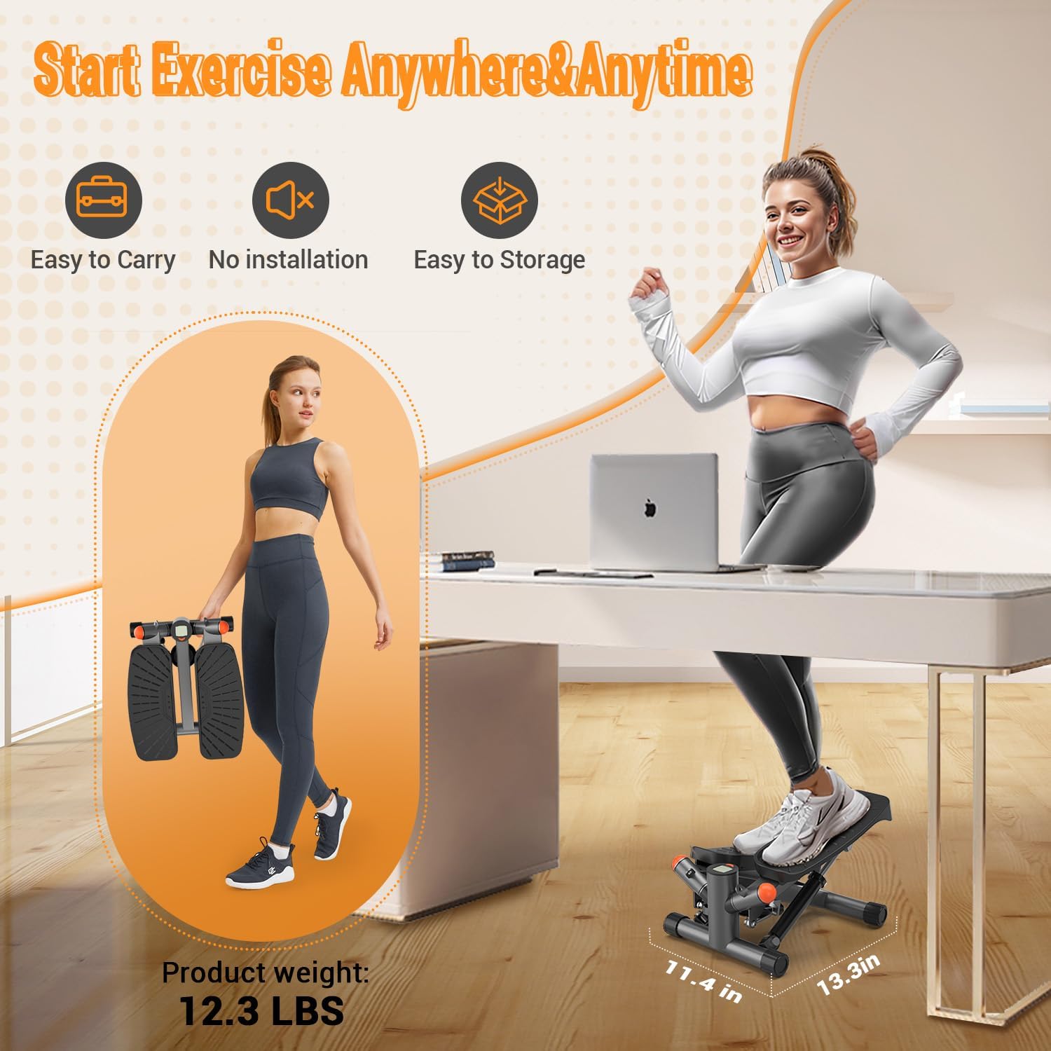 Steppers for Exercise at Home,Adjustable Height Mini Stepper with Resistance Bands,Stair Stepper with 350lbs Loading Capacity,Twist Stepper for Full Body Workout (Included Mat) - Image 7