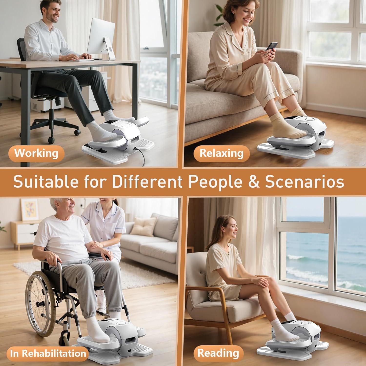 Under Desk Elliptical Exercise Machine,Ellipse Leg Exerciser as Seen on TV,12 Speeds Leg Exerciser While Sitting for Seniors, Portable Electric Seated Foot Pedal Exerciser for Home Office - Image 3