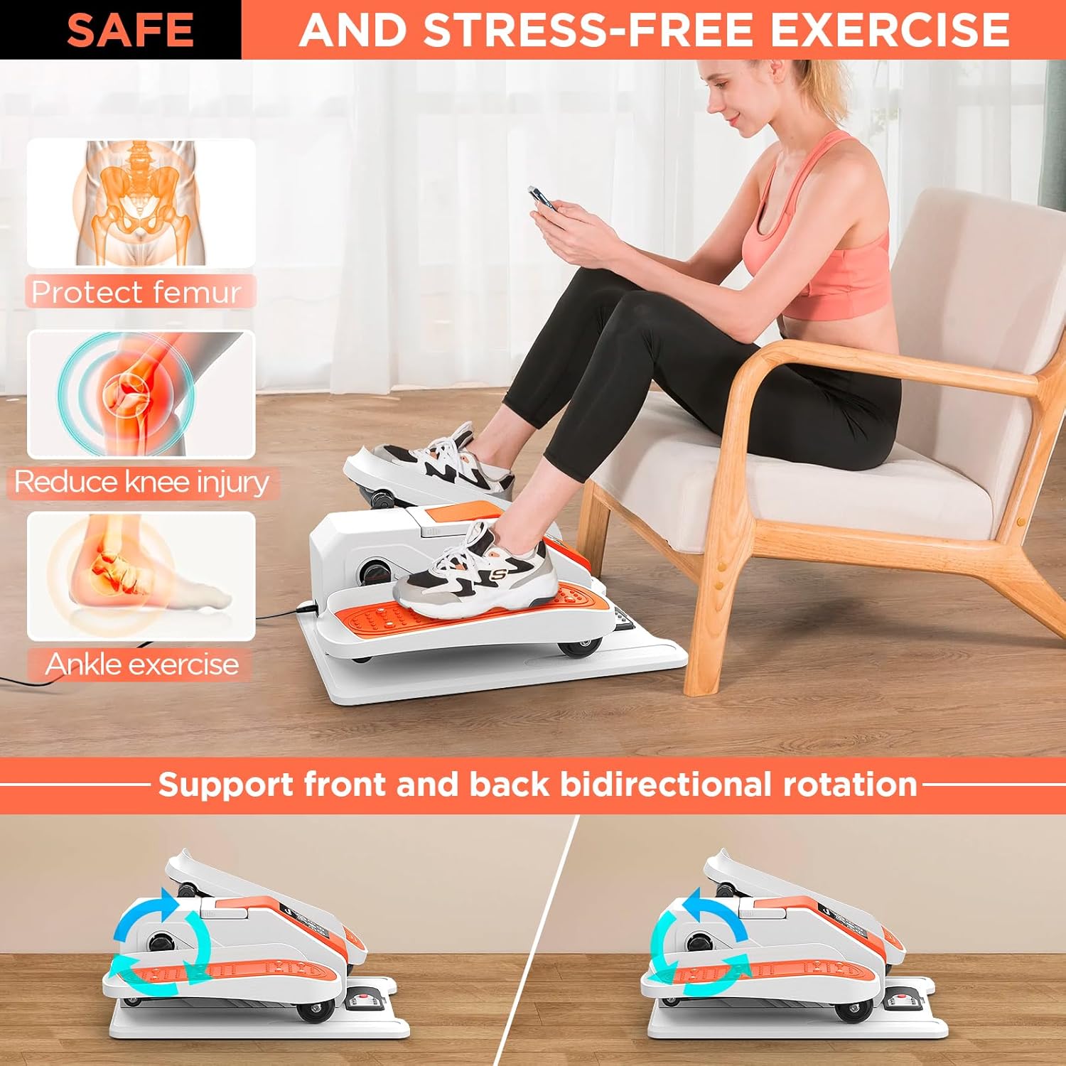 2025 New Under Desk Elliptical Machine, Mini Electric Ellipse Leg Exerciser for Senior,Quiet & Portable Seated Pedal Elliptical for Home with Monitor, Remote Control and 12 Adjustable Speeds - Image 4