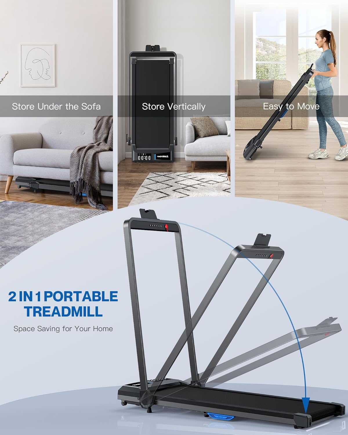 WELLFIT 10% Incline Walking Pad, 3HP 4MPH/7.6MPH 265/350 lb+ Capacity Treadmills for Home, Wide Running Area Treadmill with Mute Remote, APP and Console Control for Small Space, No Assemble - Image 9
