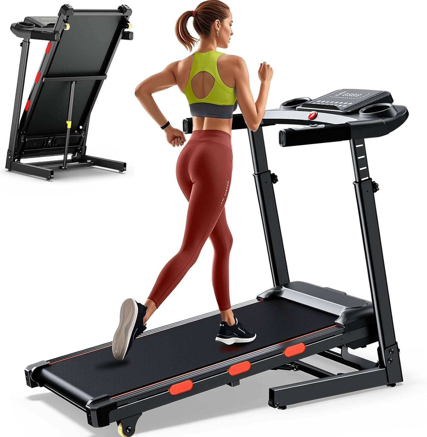 Treadmill for Home with Auto 15% Incline, 4.0HP Brushless Treadmills with Handrail, Folding Treadmill with 400 lbs Capacity, Double Cushioned Running Machine for Small Space with Smart APP