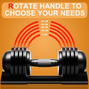 Adjustable Dumbbell,22LBS 44LBS 52LBS Dumbbell Set with Tray for Fitness, Fast Adjust Weight by Turning Anti-Slip Handle, Safety with 8 Lock Slots, Suitable for Men and Women