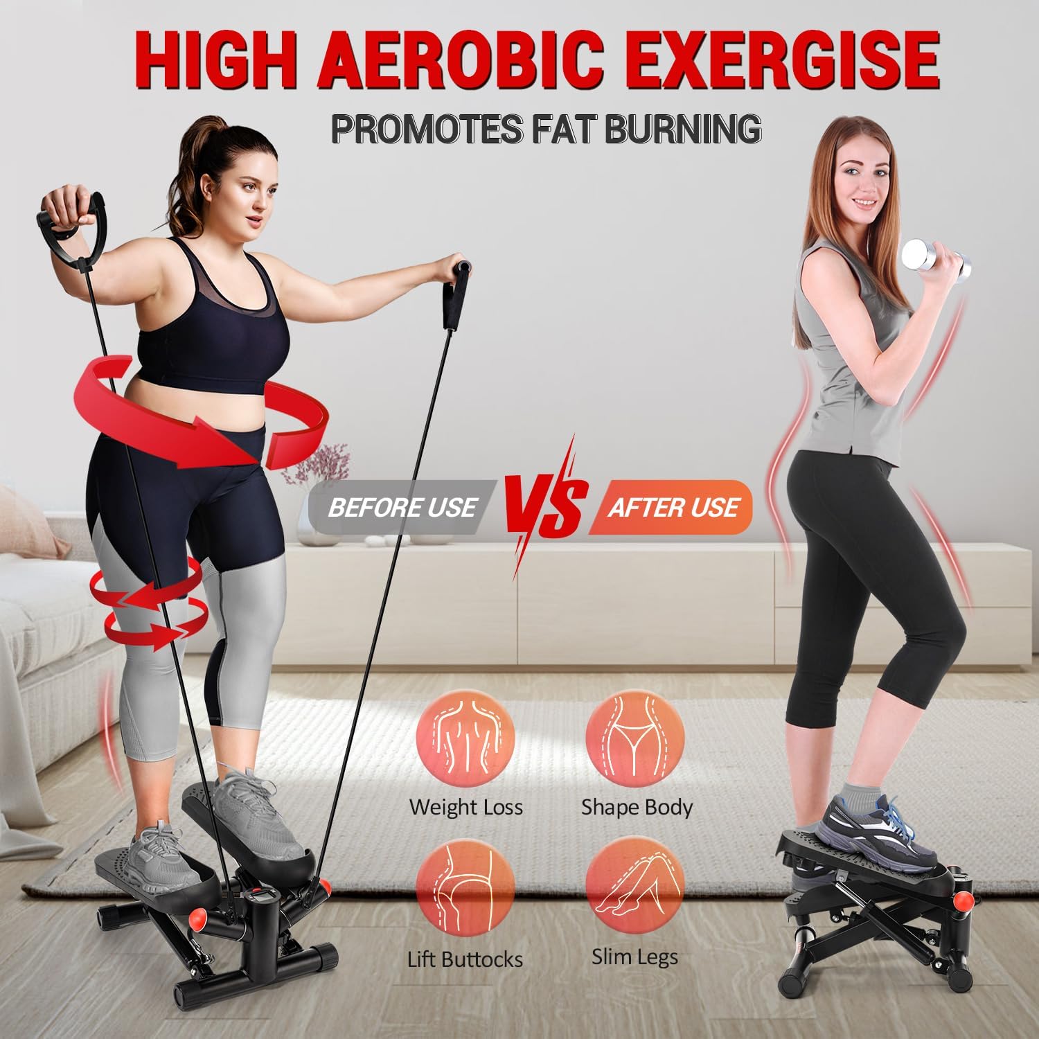 Steppers for Exercise at Home, Upgraded Mini Stepper Machine with 10DB Super Quiet, Air-Powered Stair Stepper with Resistance,Twist Stepper for Full Body Workout - Image 3