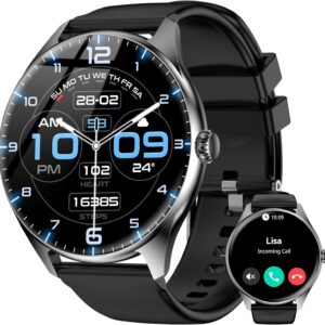 Smart Watches for Men Women, 1.43″ AMOLED Display Smartwatch with 7-Day Battery, 120+ Sport Modes, Bluetooth Calls, Heart Rate/Sleep Monitor, IP68 Waterproof for iPhone Android Compatible (Black)