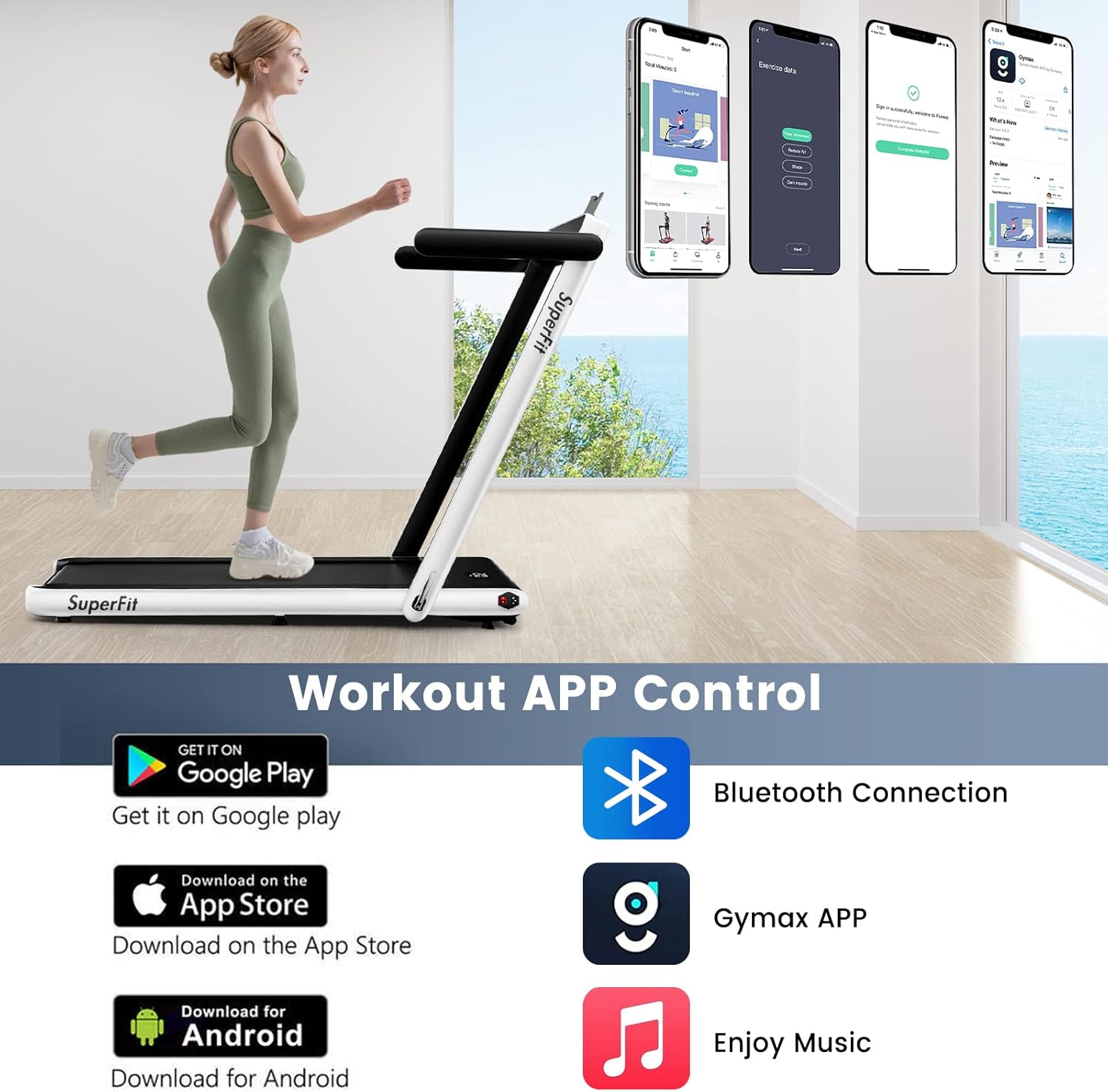 GYMAX Walking Pad, 2 in 1 Free Installation Under Desk Treadmill with LED Monitor, Smart App/Remote Control & Bluetooth Speaker, Foldable Compact Running Machine for Home Office Small Spaces - Image 7