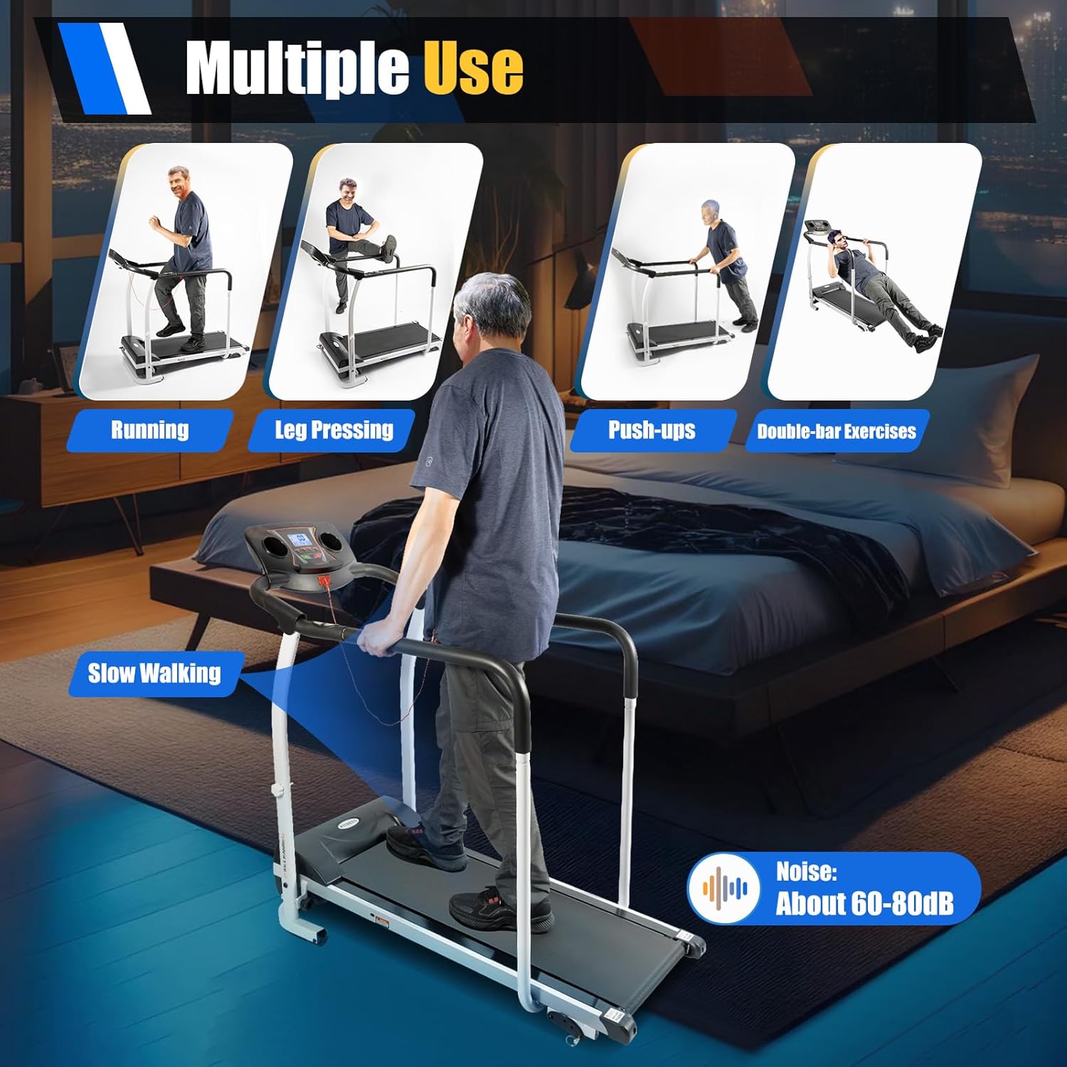Walking Treadmill with Full Length Handrails & Heart Rate Sensor, LCD Display Screen Elderly Treadmill, Recovery Fitness Exercise Machine Foldable for Home use with Holder, 300 lbs Capacity - Image 6
