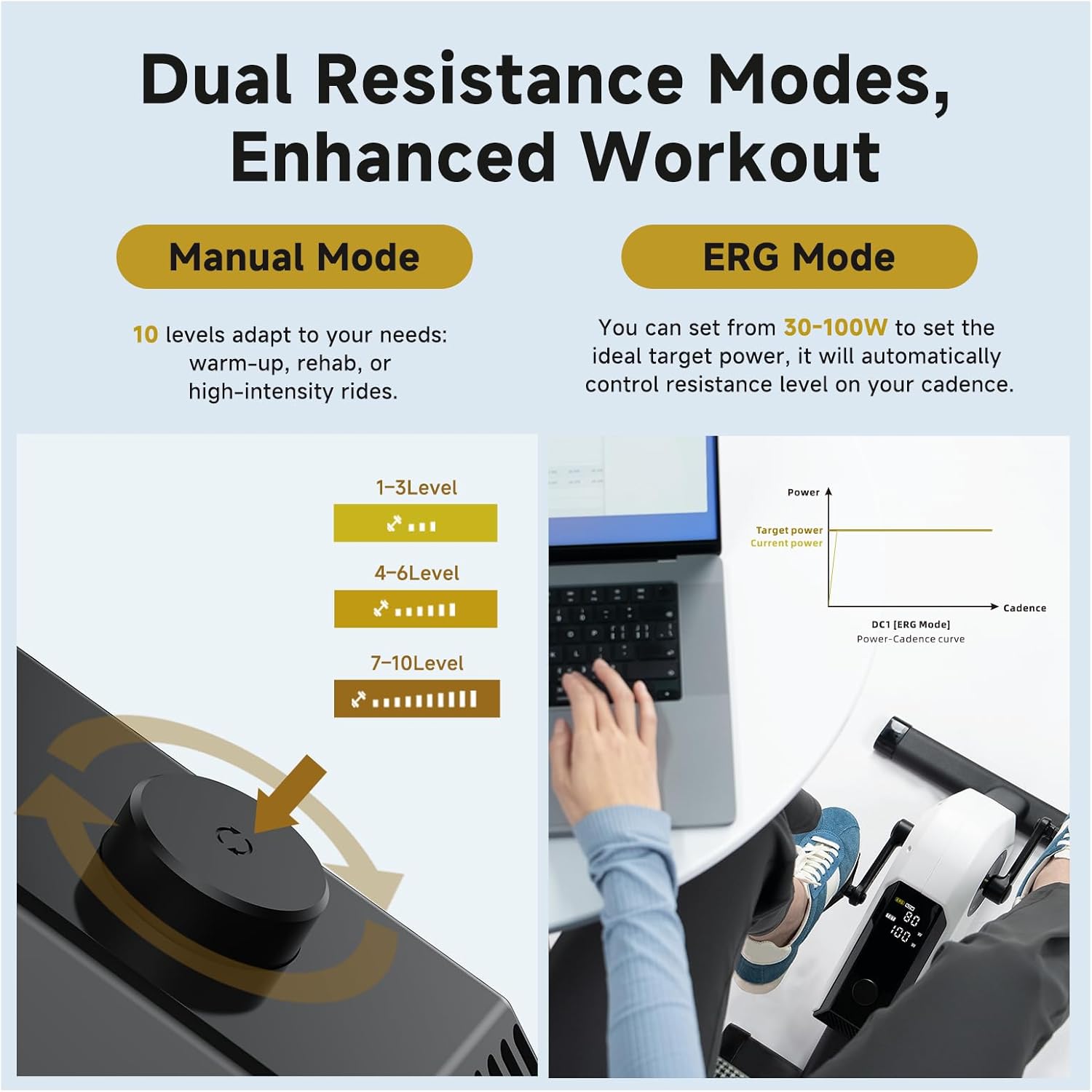 CYCPLUS DC1 Mini Pedal Exerciser, Self-Powered 160W Brushless Motor, ERG Mode & App Sync, Ultra-Quiet Magnetic Resistance, Compact for Office/Home (10.6lb, 0.18㎡ Space-Saving) - Image 4
