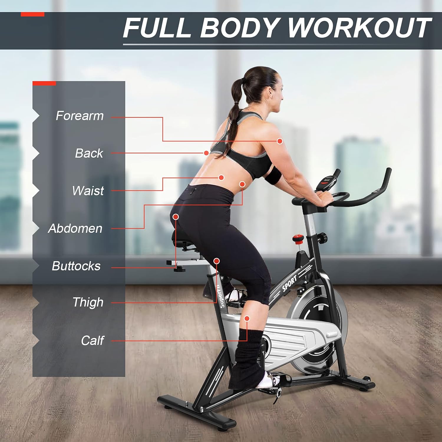 Goplus Indoor Exercise Cycling Bike, 330LBS Capacity Stationary Bike W/ Smooth Belt Drive, Heart Rate, LCD Monitor, Adjustable Comfortable Cushion, Handlebar, Near-silent Cardio Workout Bike for Office Home Gym - Image 5