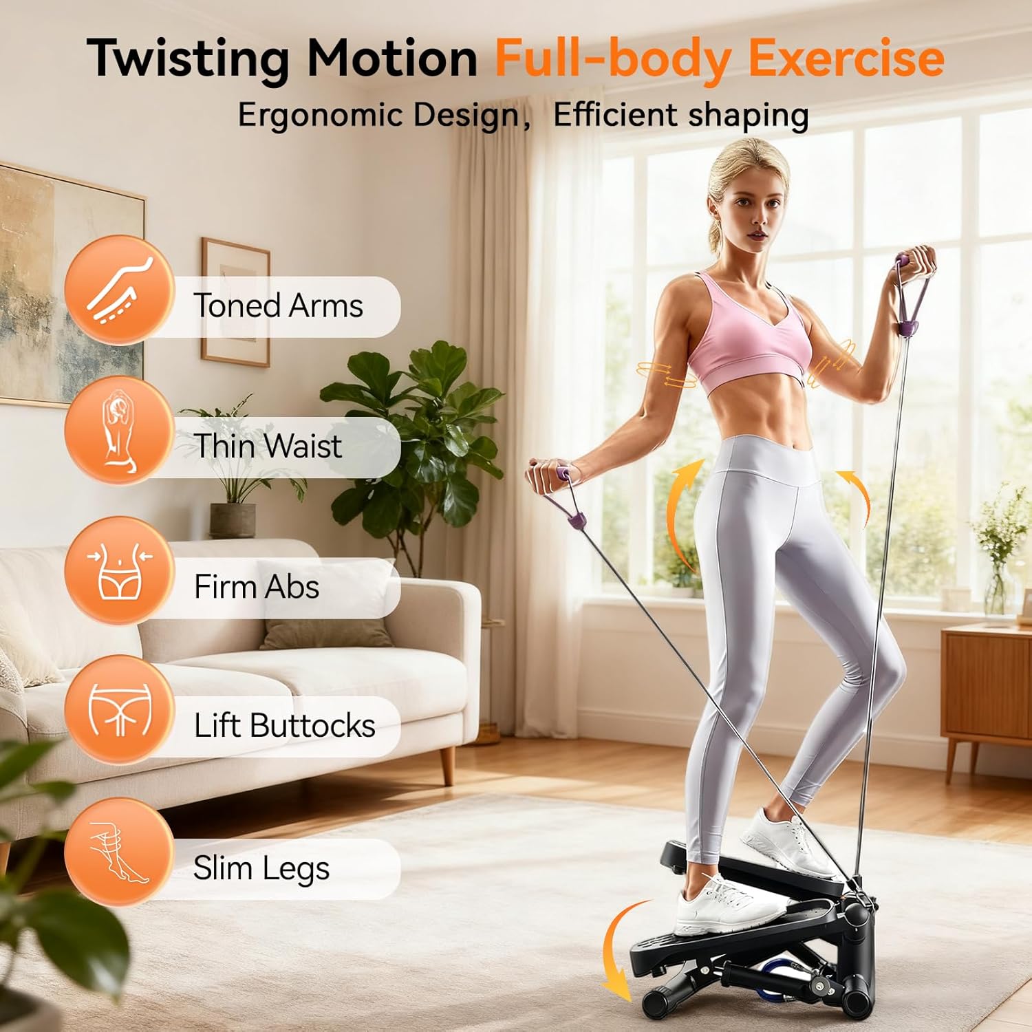 Twist Stepper for Exercise at Home, Mini Stair Stepper with Resistance Bands for Full Body Workout, Smooth and Quiet, Step Machine with 300LBS Loading Capacity - Image 2