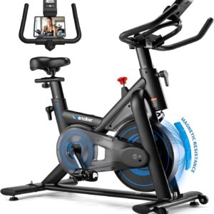 Exercise Bike for Home, 350LB Magnetic Resistance Indoor Cycling Bike, Silent Stationary Bike with App Sync, Adjustable Seat, LCD Monitor, Smooth & Quiet for Cardio Workout