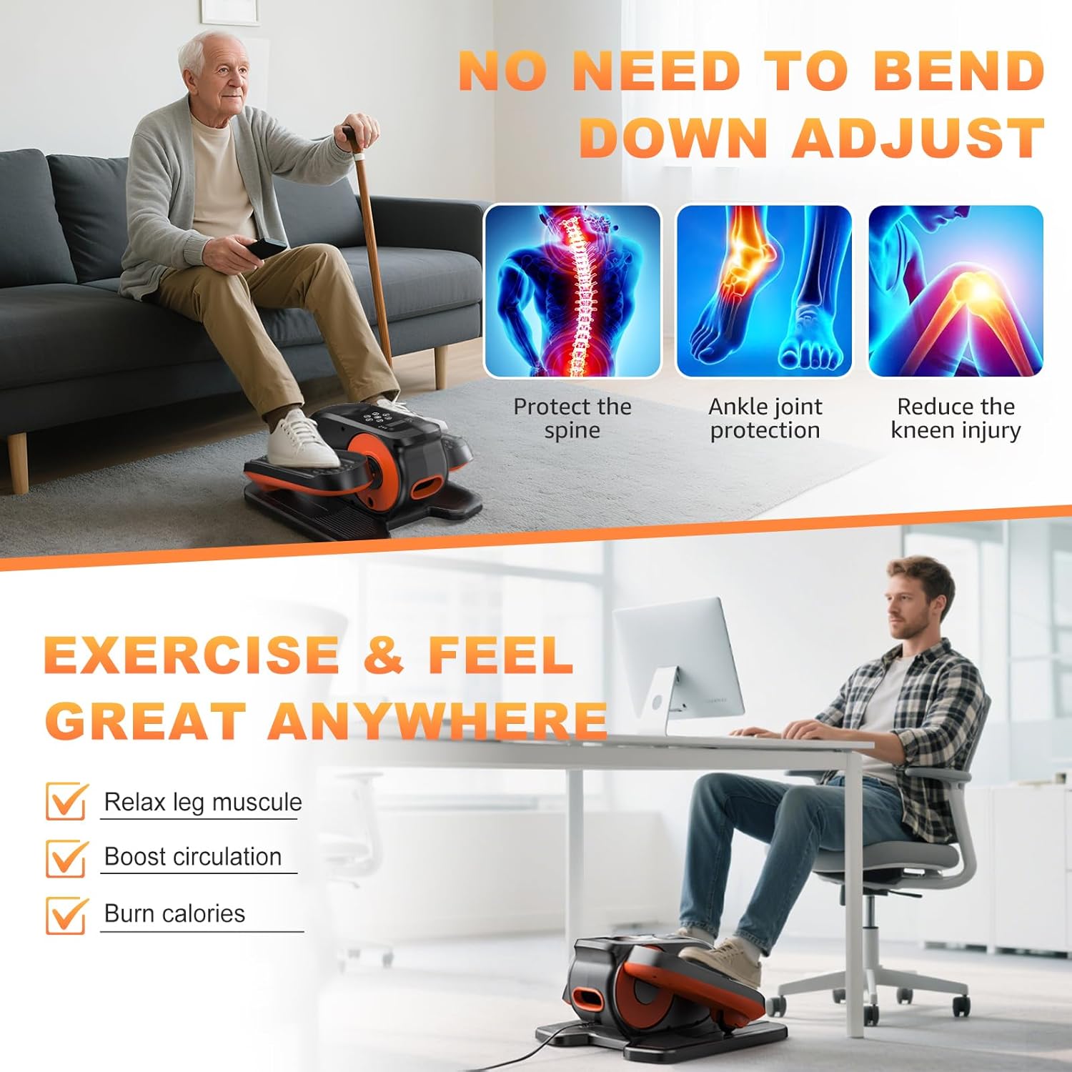 Mini Under Desk Elliptical Machine Low Impact Electric Leg Exerciser As Seen on TV While Sitting for Seniors with Non-Slip Mat Quiet & Portable for Home and Office - Image 3
