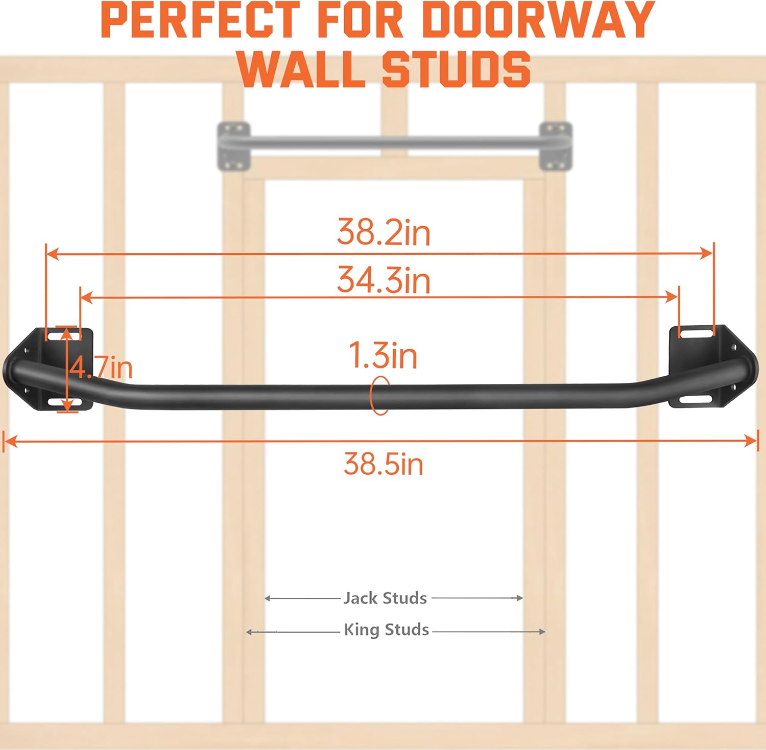 Pull Up Bar Wall Mounted-Heavy Duty Joist Mounted Pull Up Bar-Premium Strength Training Pull-Up Bars-Fast and Easy Installation for Home and Garage Use,Supports up to 600 Lbs - Image 2