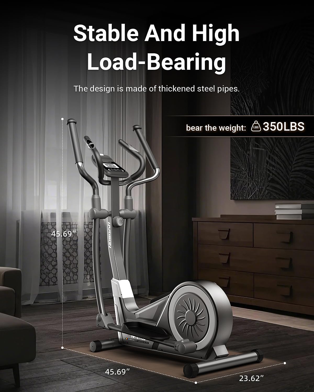HARISON Elliptical Machine for Home 350 LBS Capacity, Magnetic Elliptical Exercise Machine with 16-Level Resistance Control, Elliptical Trainer with HARISON Bluetooth (Black) - Image 5