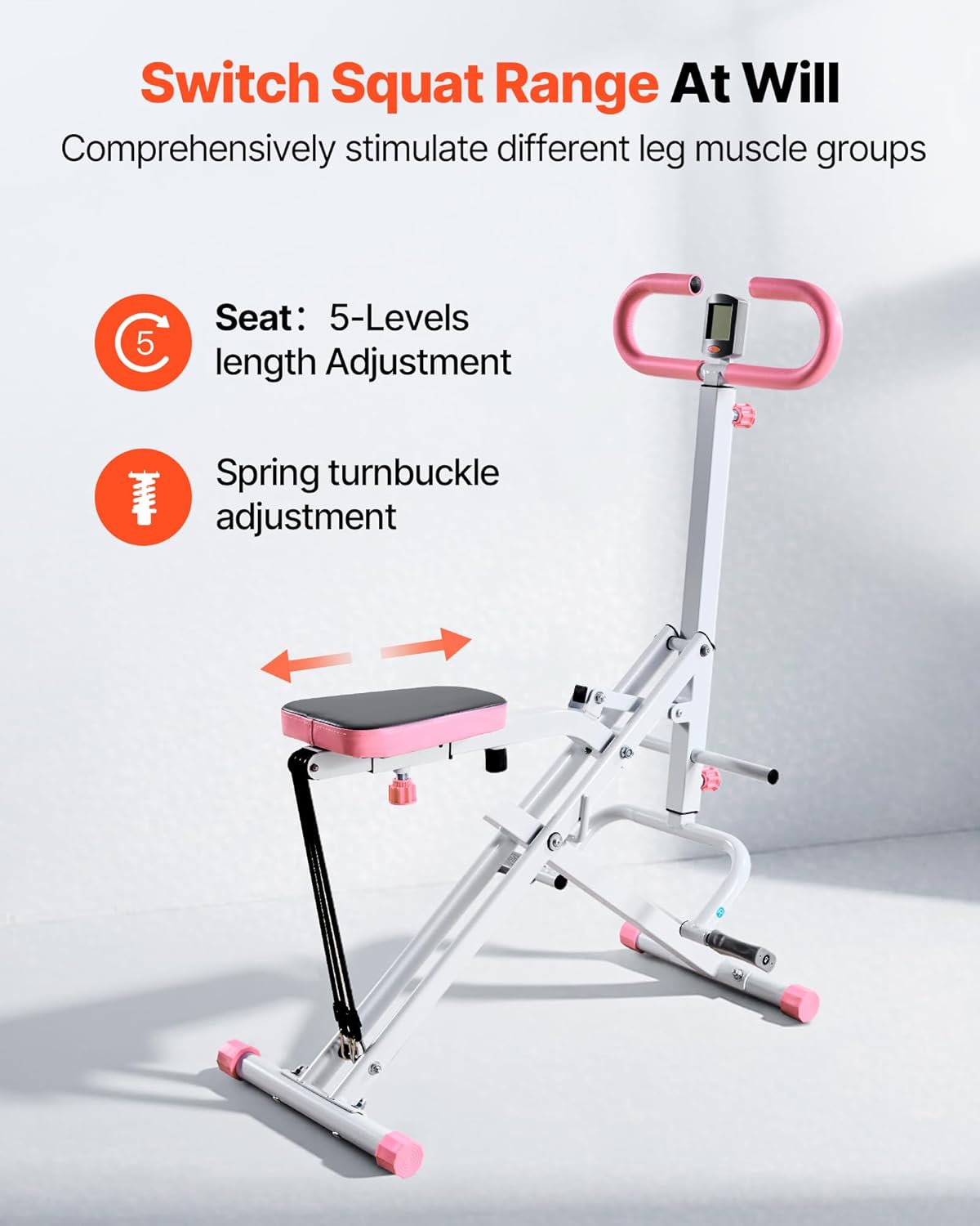VEVOR Squat Machine, Deep Squat Rowing Machine for Home, Easy Setup & Foldable Exercise Equipment, Glute Trainer Machine with 3 High-Strength Resistance Bands, Glutes & Leg Home Workout Machine - Image 4
