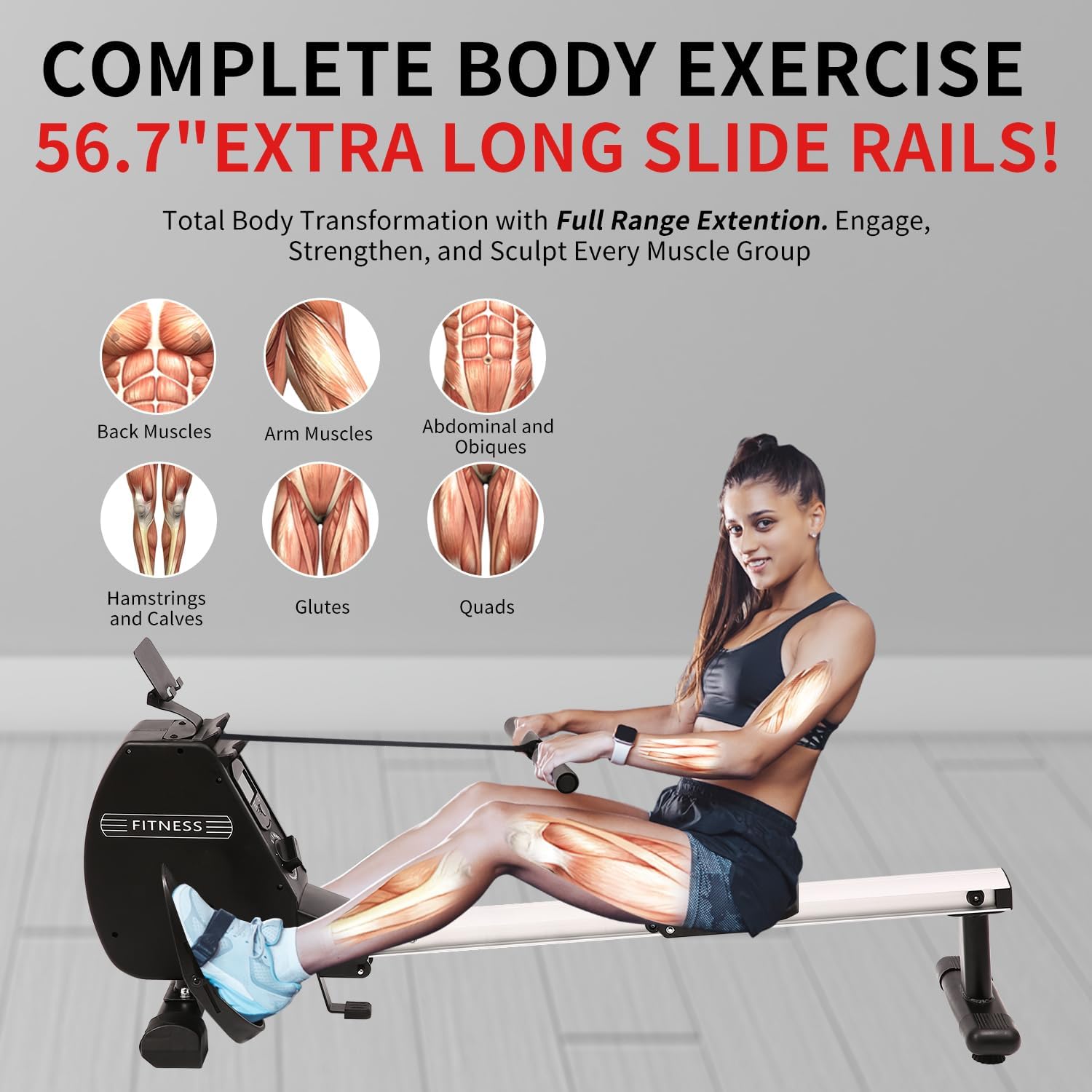 Rowing Machine 264 LBS Weight Capacity Foldable Rower for Home Use with Comfortable Seat Cushion - Image 4