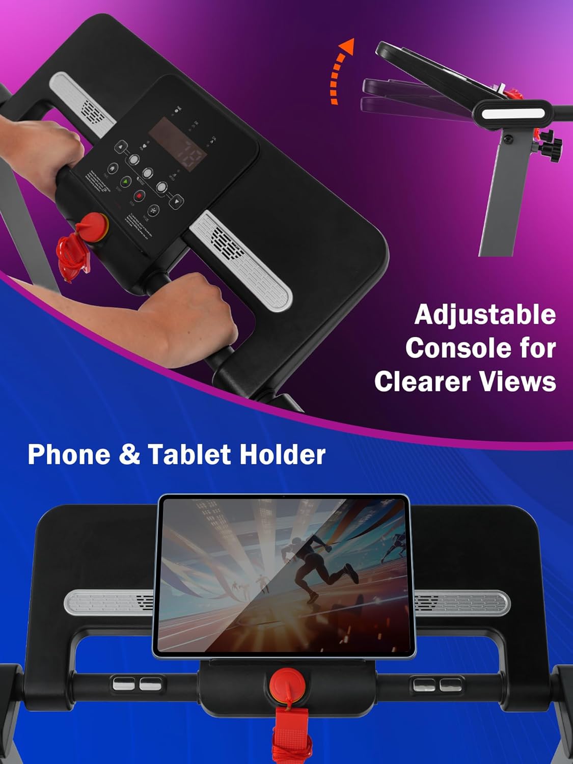 Merax Walking Pad with Handle Bar, 3.0HP Foldable Treadmills for Home Small, 7.5MPH Treadmill with 15% Incline, 300 LBS Capacity Walking Pad Treadmills Machine with Bluetooth and Heart Rate Sensors - Image 3