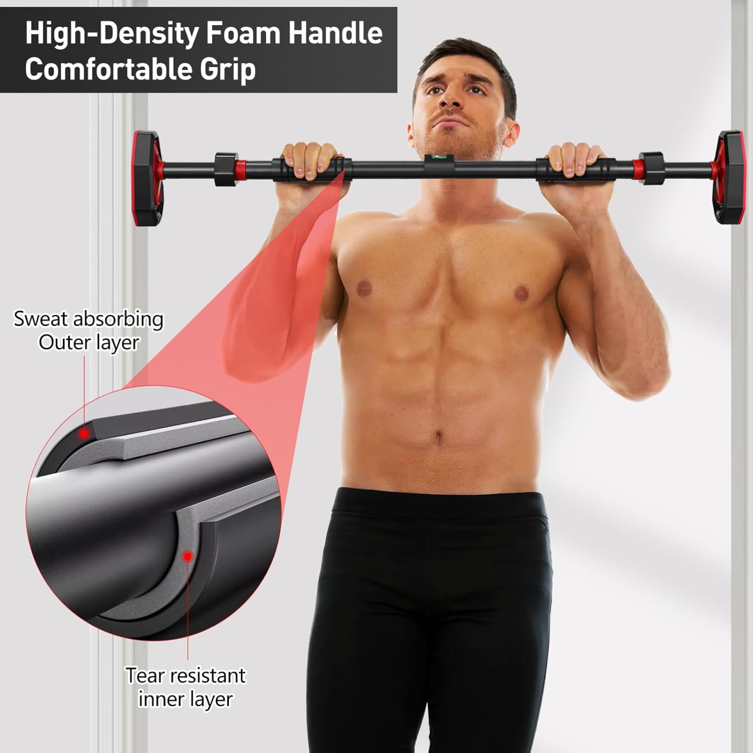 Pull Up Bar for Doorway, Strength Training Chin Up Bar with Level Meter Adjustable 25.5"- 39.3" Width Locking Mechanism Pull-up Bars, No Screws, Max Load 440lbs for Home Gym Door Frame Workout - Image 2