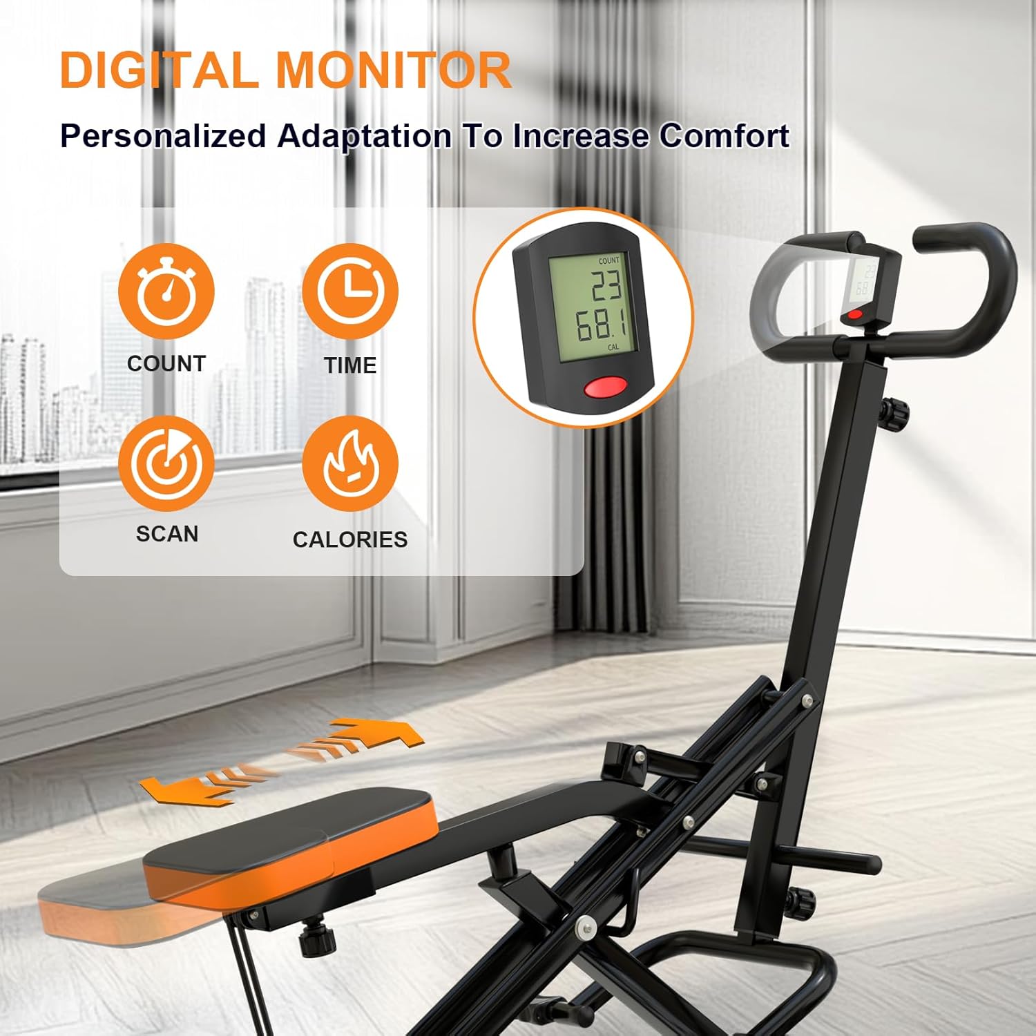RIVANO Squat Machine, Ab Workout Equipment, 220lbs Loading Capacity Rowing Machines for Home Foldable with Adjustable Resistance Bands and Display, Exercise Trainer for Botty Butt Thighs - Image 4
